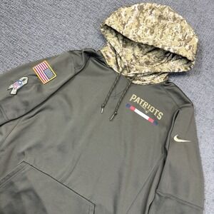 Nike New England Patriots Salute To Service Hoodie Mens M Olive Camo Dri-Fit NFL